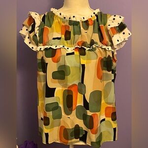 Ladies SHEIN Blouse Size Medium Multi Color Ruffles Short Sleeve